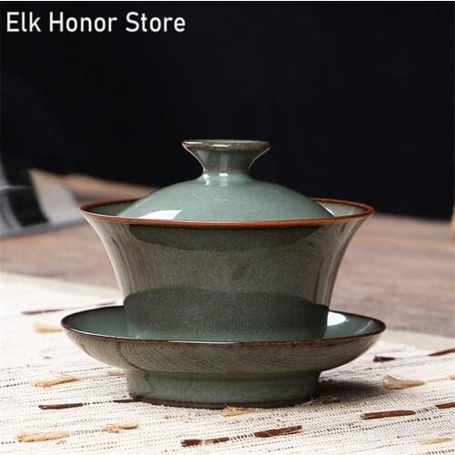 150ml Vintage Handmade Kiln Fambe GaiWan Iron Celadon Porcelain Kung Fu Tea Tea Cover Bowl Sopera Travel Tea Set Birthday Gifts