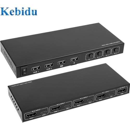 2/4 Port HDMI-compatible Type C KVM Switch Box 4K Video Display USB C Switch KVM Switcher Splitter Box For Keyboard Mouse