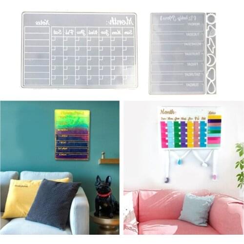 2 Pcs Calendar Recording Board Crystal Epoxy Resin Mold Monthly Plan Silicone Mould DIY Crafts Hanging Decorations Casting Tool