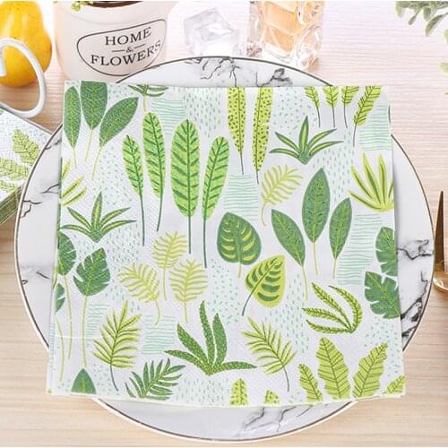 20Pcs/Pack Green Leaves Table Decoupage Paper Napkins Plants Napkin Paper Tissue for Wedding Party Supplies Wholesale