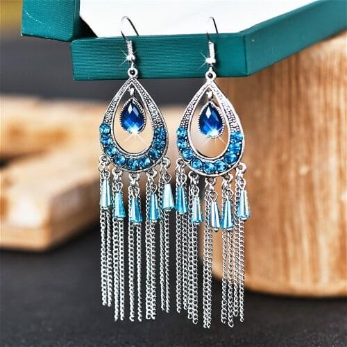2020 retro style multi-layer long shiny Pendant Chain Tassel Earrings Fashion water drop alloy ladys temperament Earrings
