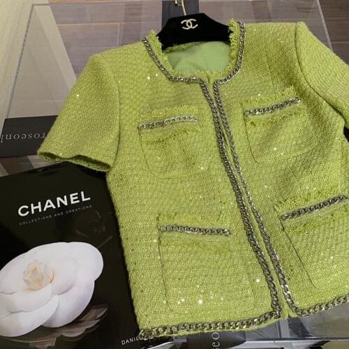 Avocado sweet New small sequined jacket in the summer of designers new product specially woven with short sleeves