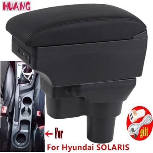 Large Space+Dual Layer+USB Interface Armrest box For Hyundai solaris 2/accent/Verna 2017-2020 Central Store Content box with Ash