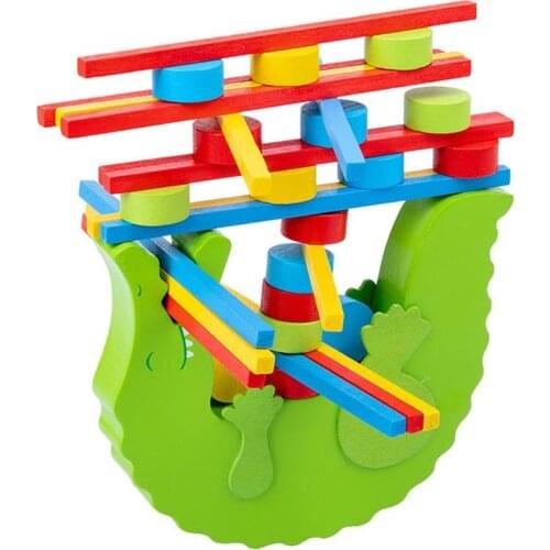 Children Montessori Wooden Animal Balance Blocks Board Games Toy Crocodile Educational Stacking High Building Block Wood Toy