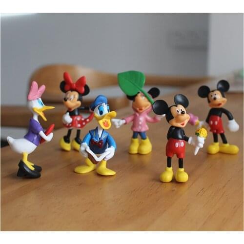 Disney 6pcs 8cm Mickey Minnie Mouse Donald Duck Pluto Goofy Pvc Action Figure Model Doll Toys Cake Decoration Baby Toy Gift