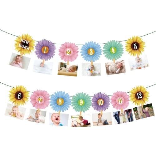 Sunflower Daisy Photo Dispaly Banner Kids Happy Birthday Party Banners Baby Shower Party Supplies