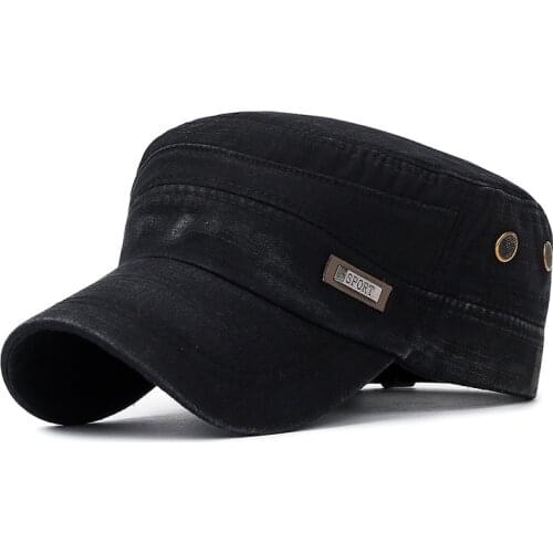 Men Women Flat Top Cap Vintage Distressed Washed Cotton Twill Baseball Cap Cadet Army Cap Military Hat Outdoor Cap