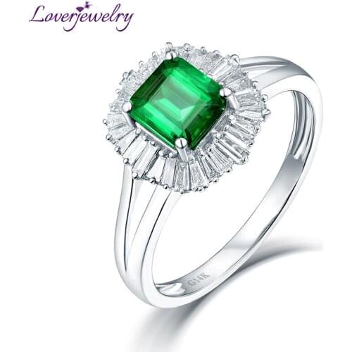Luxury Baguette Diamond Natural Colombia Emerald Engagement Ring 14K White Gold Wholesale Christmas Fine Jewelry Father Gift
