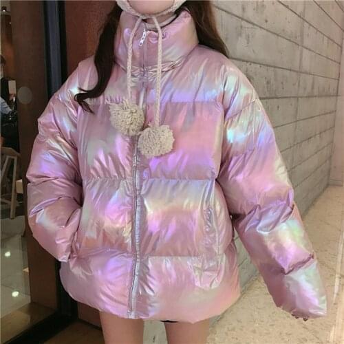 Winter Womens Jacket High Quality Bright Colors Insulated Puffy Coat collar Fluorescent color Parka Loose Outwear