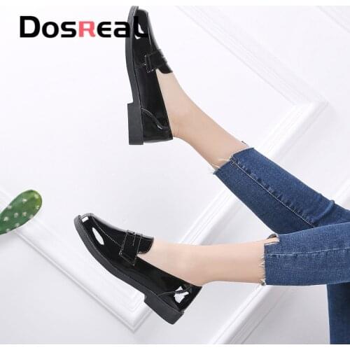 Dosreal Spring Women Shining Flats Loafers Shoes Ladies Patent Leather Casual Slip On Shoes Creepers Flats Moccasins Loafers