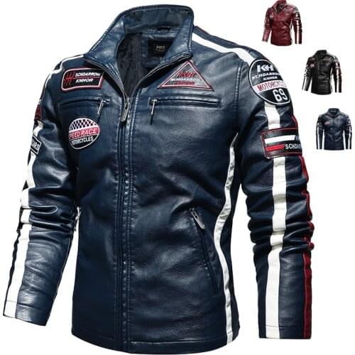 Fashion Stripe Leather Jacket Men 2020 Winter New Velvet Motorcycle Jacket Coat Mens Bomber Cargo Fihght Faux Pu Outwear Male