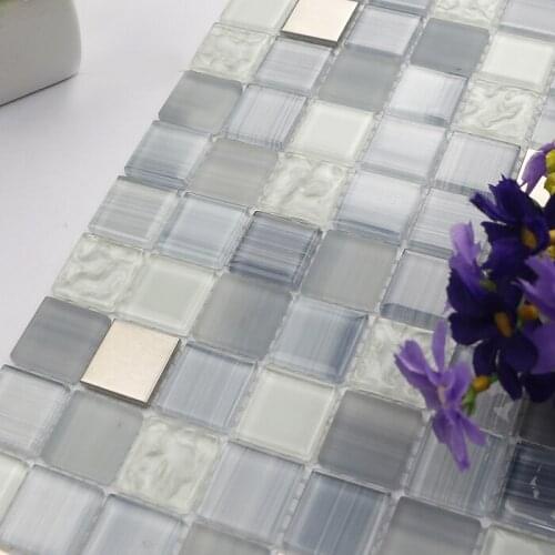 Smocky crystal mosaic mixed stainless steel mosaic tiles for kitchen backsplash tile bathroom shower mosaic fireplace