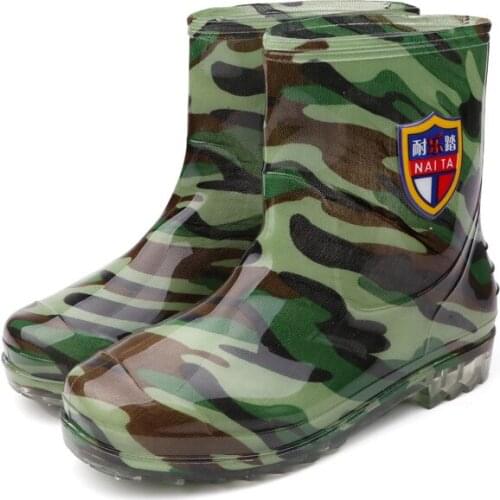Mens Rainshoe Fashion Camouflage Rubber Shoes Slip-proof Waterproof Mid-barrel Mens Watershoe Rainshoes Size 40-44