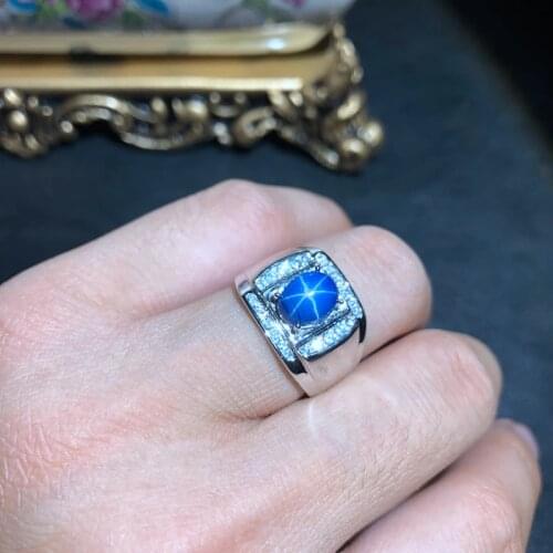 Masculine ring blue Star Sapphire gemstone ring for men 925 sterling silver men birthday party daily gift souvenir love