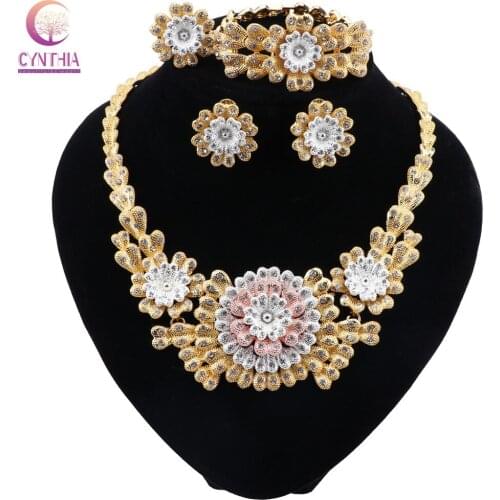 CYNTHIA Nigerian Wedding African Beads Jewelry Sets Crystal Necklace Sets Gold Color Jewelry Set Wedding Accessories Party