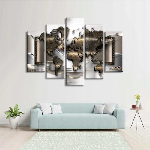 5PCS Nordic Modern Wall Oil Painting World Map Poster Abstract Art HD Printing Living Room Office Wall Decoration Without Frame
