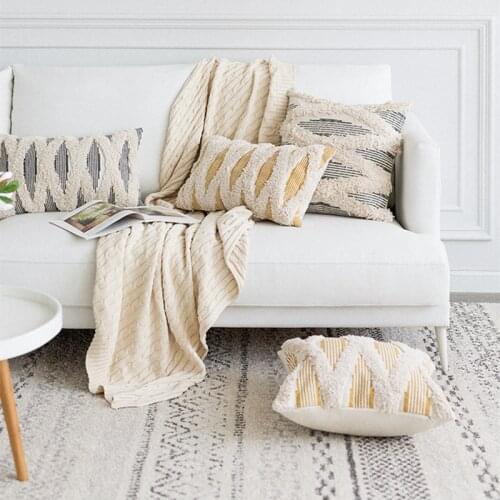 Home Decor Handmade Embroidery Pillow Cover Grey Morocco Cushion Cover Yellow Geometric Pillow Case Pillow Sham 30x50cm/45x45cm