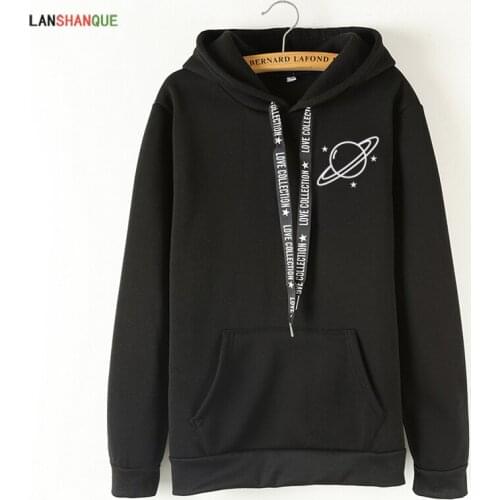 2019 New Funny Universe Planet Print Tops Harajuku Autumn Sweatshirts O Neck Hoodies Pullover Women Female Pockets Tracksuit