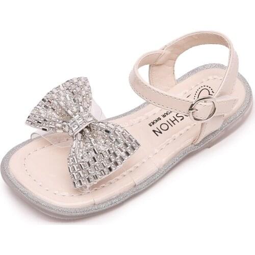 Children Sandals Shoes Girls Bow-Knot Flower Bling Crystal Summer Princess Kid Party Fashion Beach Flat Toddler Baby