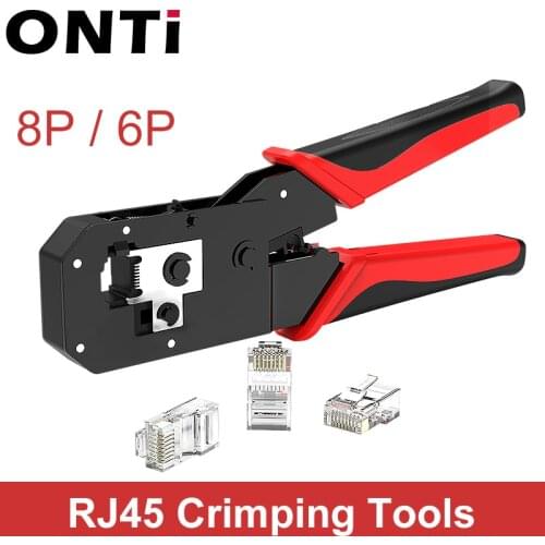 ONTi RJ45 Crimping Tool Ethernet Network LAN Cable Crimper Cutter Stripper Plier Modular 8P RJ45 and 6P RJ12 RJ11