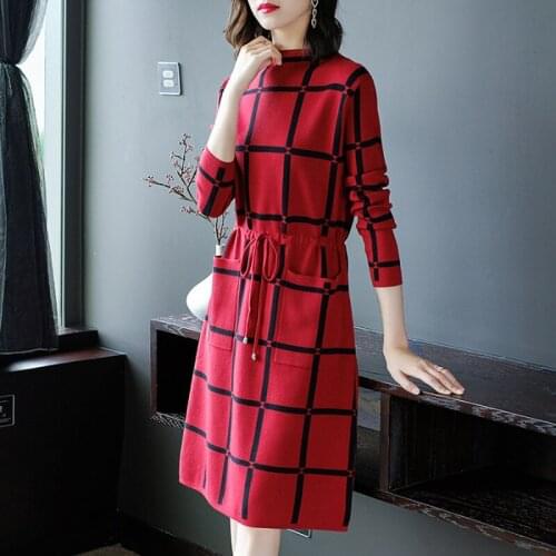 2021 Autumn Winter Warm Women Dress New Fashion Large Size Loose Medium-length Half High Collar Knit Women Sweater Dress