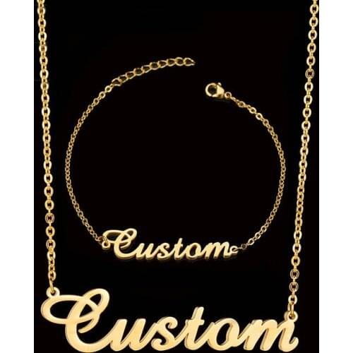Customized Name chokers Necklace For Women creative Gold Stainless Steel personalized necklace earring ring Jewelry Wedding Gift