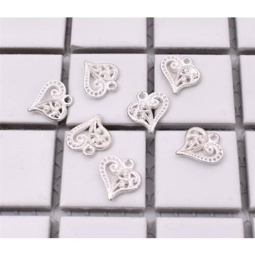20pcs/lot 14x14mm Bright Silver Plated Heart Charms Pendant DIY Handmade Jewelry Accessories