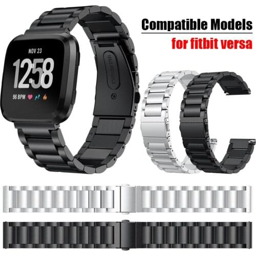 Stainless Steel Three Bead Chain Smart Watch Strap Versa Metal Band For Fitbit Versa Smart Watch