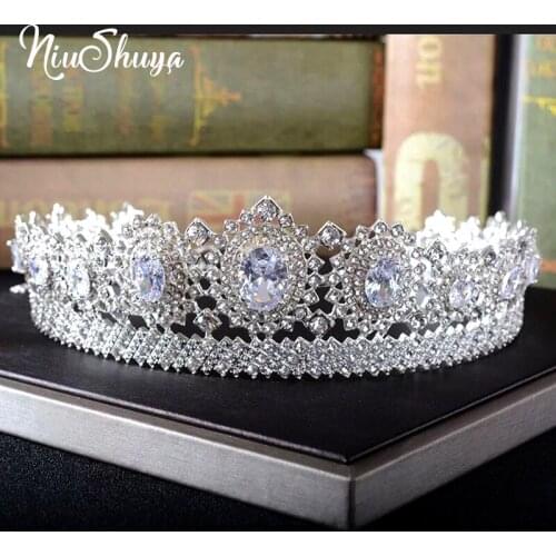 NiuShuya Luxury Cubic Zircon Crown Bridal Tiaras Diadem Rhinestone Pageant Crown Hair Ornaments Wedding Hair Accessories
