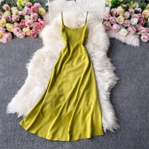 Chic Elegant Satin Dress Women Spaghetti Strap Dress Sexy Party Night Club Long Silk Slip Dress 2020 Robe Femme Vestidos Mujer