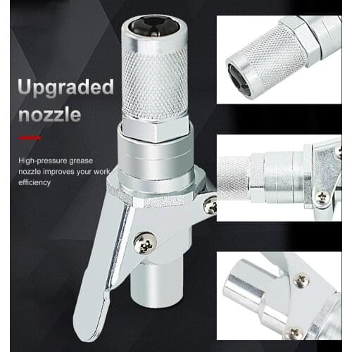 10,000 Psi 1/8" Npt Grease Gun Coupler Grease Gun Hose Self-Locking Two Clamp Nozzle Hose Press Grease Gun Accessories