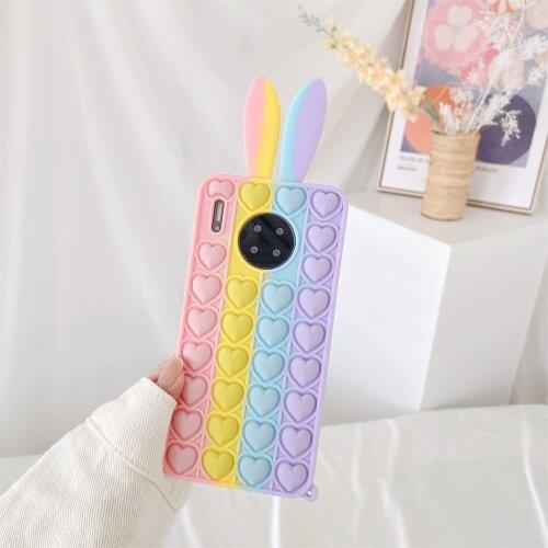 Pop 3D Fidget Reliver Stress Bubble Rabbit Ear Silicone Case For Huawei Mate 30 40 P40 P30 Pro Cover