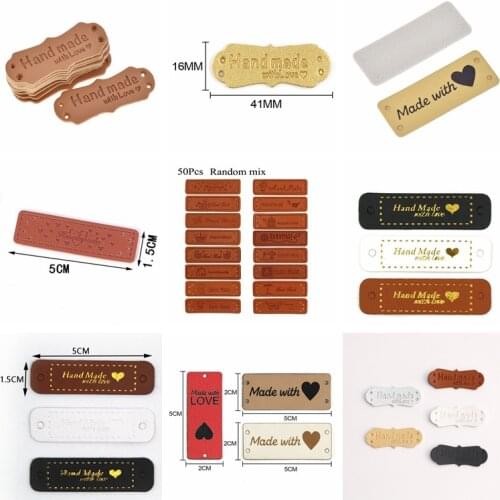 Random Mix Label 20/50pcs PU Leather Tags DIY Handmade Sewing Craft Tags For Clothes Bags Shoes Knitting Garment Accessories
