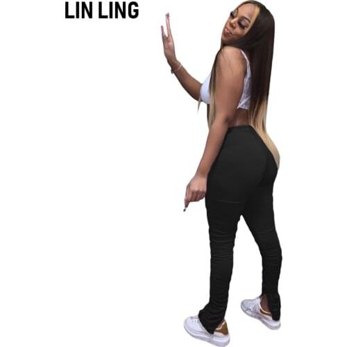 Sports Pure Color Temperament Leisure Waist Hip Elastic Split Pleated Pants Leisure Sports Exercise Bodycon Pants