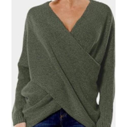 Bigsweety Fashion Wome Sweaters Autumn Winter Drop-Shoulder Cross Wrap Sweater Female Long Sleeve V Neck Loose Casual Pullover