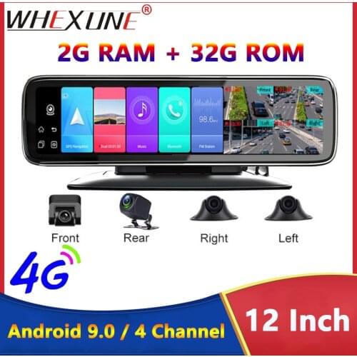 WHEXUNE 4G Dash Cam Android 9.0 Car DVR Camera Auto Video Recorder 360 Panaromic Camera Rear View Mirror 4CHs WiFi GPS Dashboard