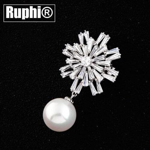 High-grade Korean design zircon snow flake bar pin Brooch with dropping Pearl blouse skirt mini pin collar costume accessories