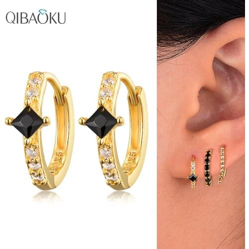 S925 Sterling Silver Hoop Earrings Black Zircon Gold Earrings for Women Men Gift Big Circle Earrings Fine Ear Jewelry
