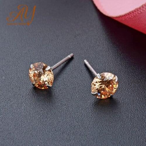 New Real 925 Sterling Silver Earrings Four Claws Crystal Zircon Silver Stud Earrings For Women Sterling Silver Jewelry