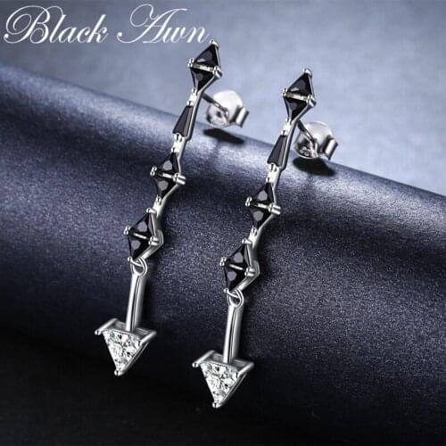 Boucle D'Oreille Femme 2018 Triangle 925 Sterling Silver Black Spinel Engagement Earrings for Women Fine Jewelry Bijoux I057