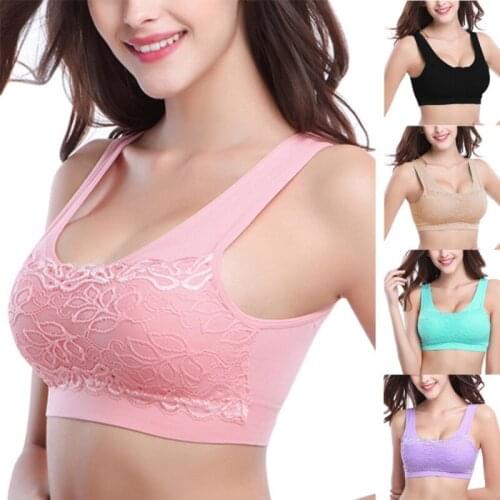 Womens Lace Push Up Anti-Expose Fitness Bra Seamless Ladies Sports WireFree Breathable Anti-Shock Beauty Back Bra