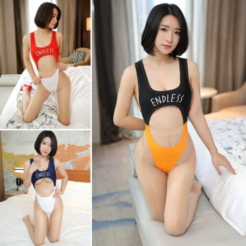 Sexy Lingerie Female Uniform Color Hit Temptation Racing Girl Vest Low-Cut Letter Print Halter High Slit Temptation Cosplay New