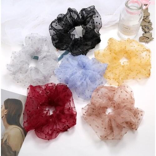 1Pc Women Small Dot Silk Scrunchie Elastic Handmade Multicolor Hair Band Ponytail Holder Headband Accessories