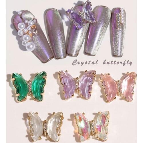1pcs Crystal Butterfly Nail Art Decorations Alloy Aurora Holographic 3D Butterflies Rhinestones Jewelry DIY Manicure Accessories