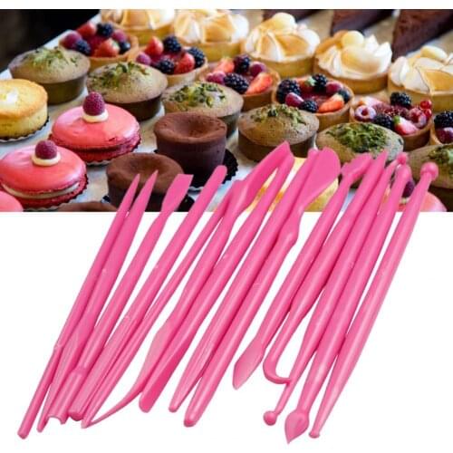 14Pcs Cake Fondant Tools Food Grade Easy to Clean Plastic Fondant and Gum Paste Tool Set for Decoration