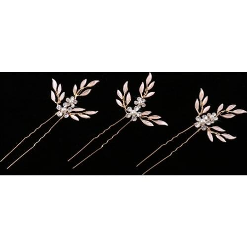 3pcs Wedding Banquet Bridal Pearls Leaves Crystal Pearls Hair Pins Clips