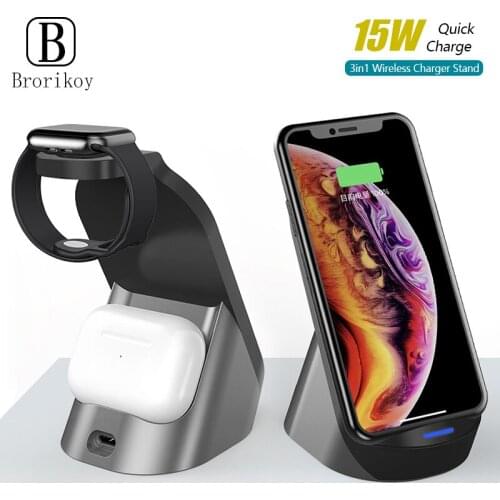 3in1 Qi Wireless Charging Stand 7.5W for iPhone 12 11 Xs Pro Max X Magnetic Charger Pad for Apple Watch 6 5 4 3 Airpods Pro 2