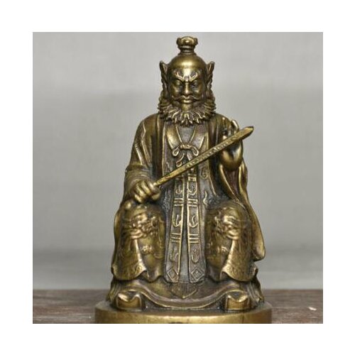 4" Rare Ancient Chinese Copper Seat Zhong Kui God Taoist Statue Sculpture