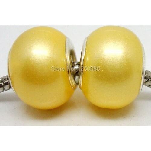 50Pcs Yellow Color Imitation Pearl European Lampwork Glass Beads Fit European Bracelet & Necklace LGB269-10