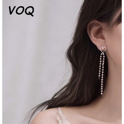 VOQ 925 Sterling Silver Minimalist Asymmetric Love Tassel Earrings Fashion Women Teen Girls Party Jewelry Gifts